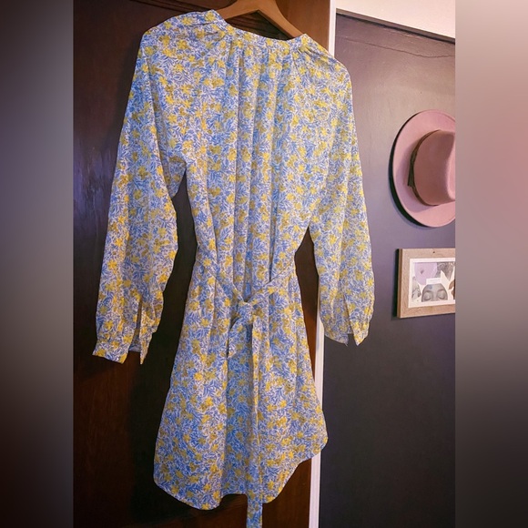NWOT: Greylin Anthropologie Blue & Yellow Embroidered Floral Tie Dress - Picture 6 of 7
